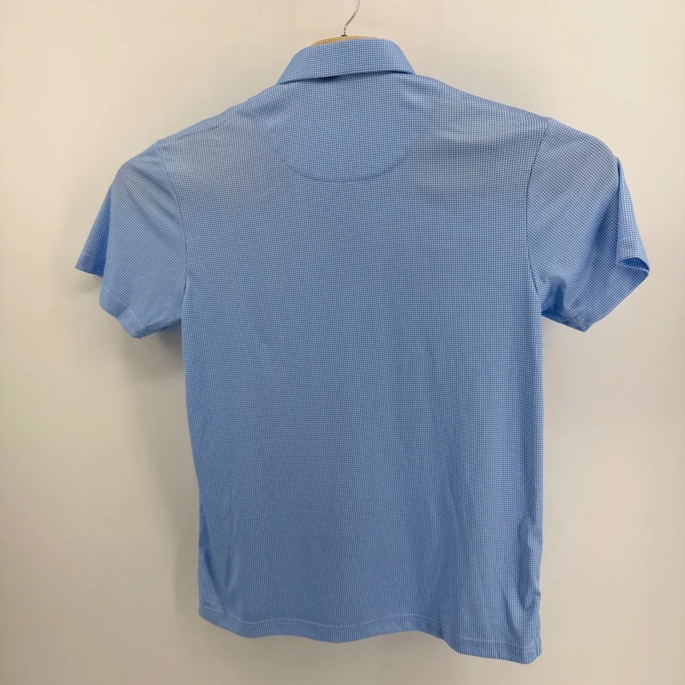 Collars & Co Mens Small Blue Houndstooth Short Sleeve English Spread Collar Polo